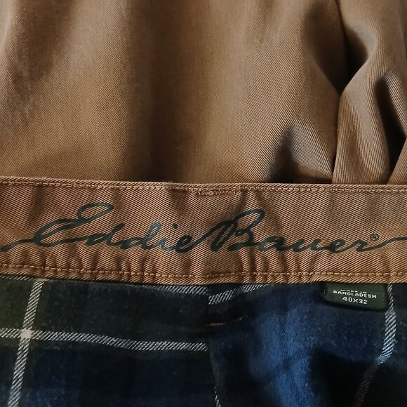 Eddie Bauer Cargo Pants Mens 40X32 Cotton Flannel Lined Warm Khaki Tan - Picture 8 of 10